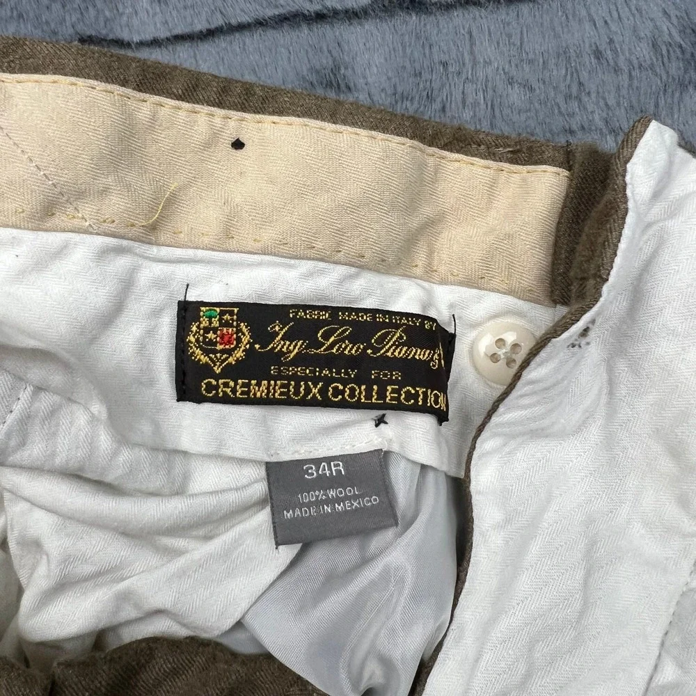 Cremieux Loro Piana Wool Dress Pants Mens 34R Brown Flat Front Italian Fabric